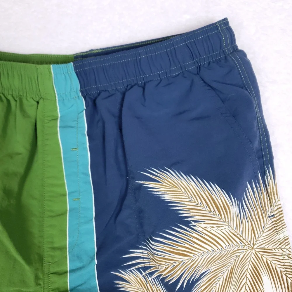 Tommy Bahama Swim Trunks M Colorblock Green Blue Palm Tree Board Shorts‎
